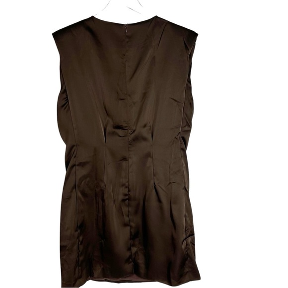 AMY ENJOY LIFE Chocolate Brown Satin Short Sleeve Mini Dress XL - Picture 4 of 6